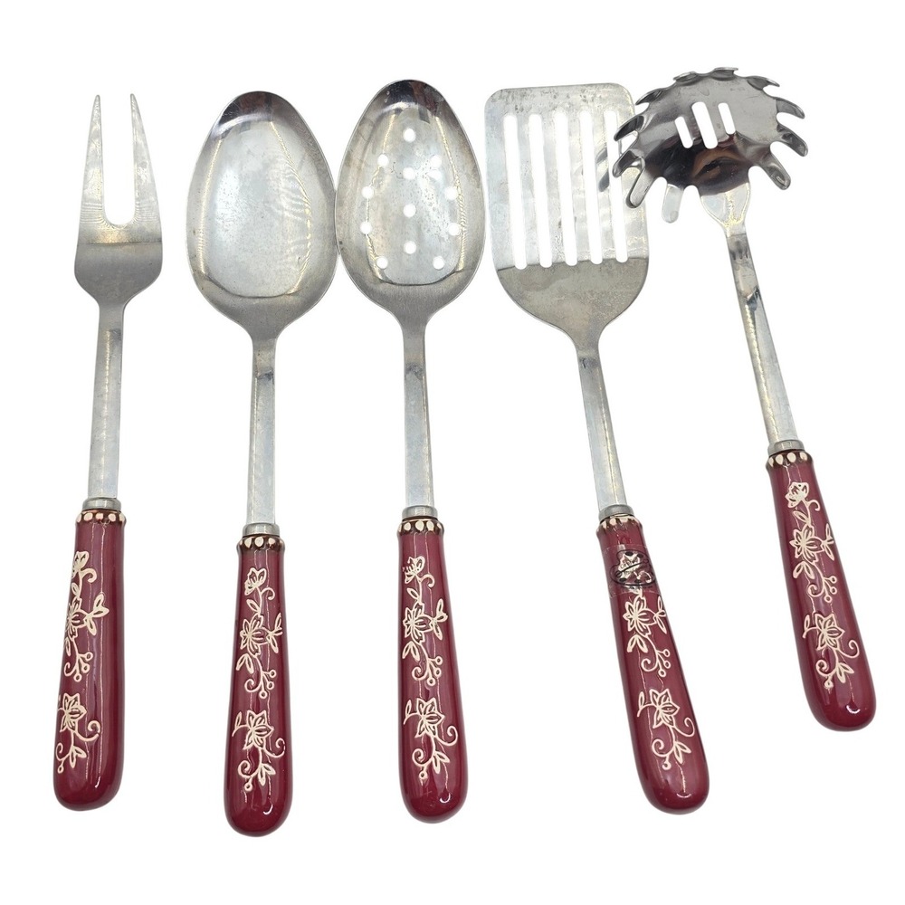 Temp-tations by Tara Old World Cranberry Stainless Steel Ceramic Utensil 5pc P2